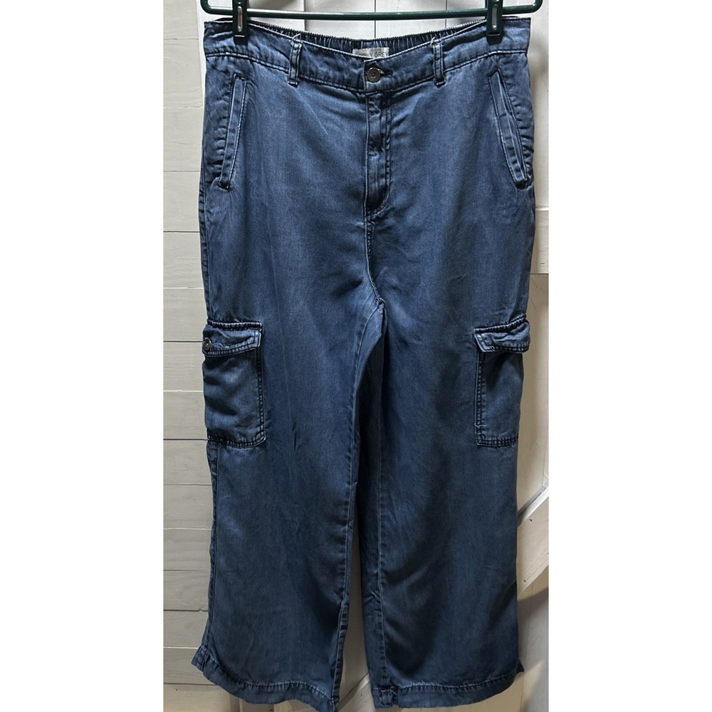 Happily Grey Women's Size 11/30 High Waist Wide Leg Cargo Pants Blue Lyocell